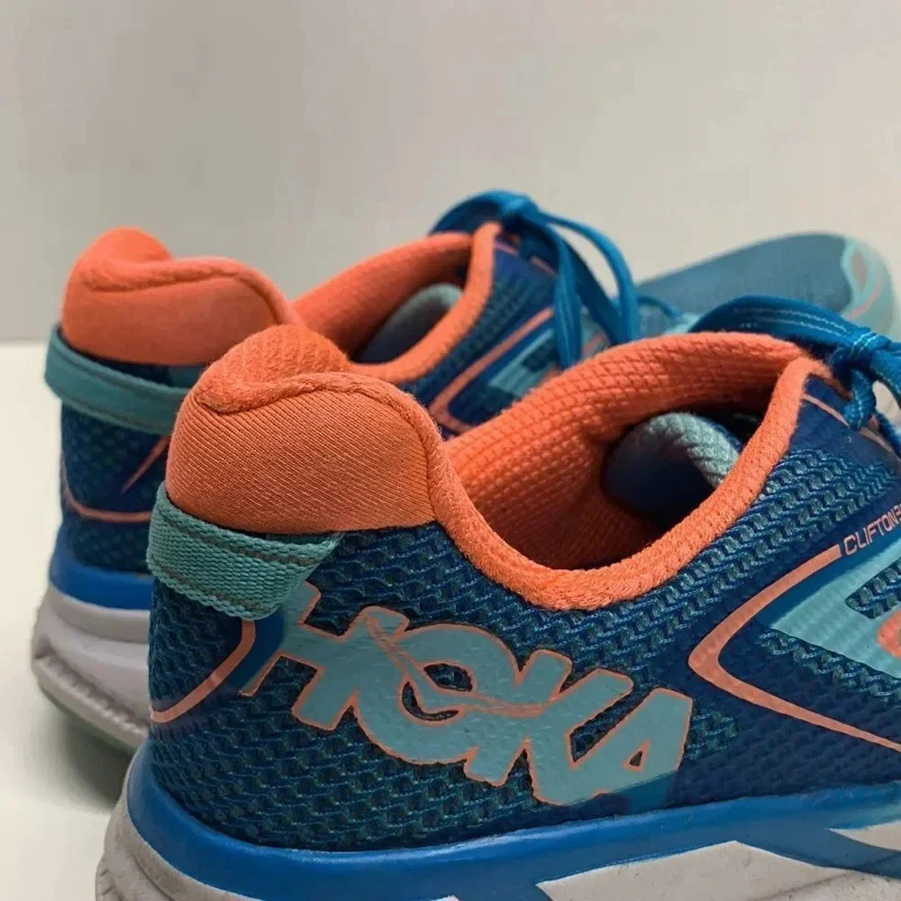 Hoka One One Clifton 3 Sneakers Shoes Lace Up Sneaker Blue Pink Womens Size 10.5 - Picture 4 of 10
